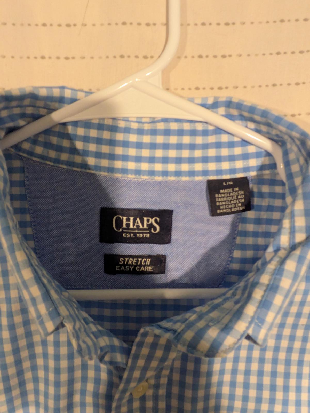 Chaps Gingham Button Down Blue White Check Short Sleeve Shirt Mens Large - Image 4