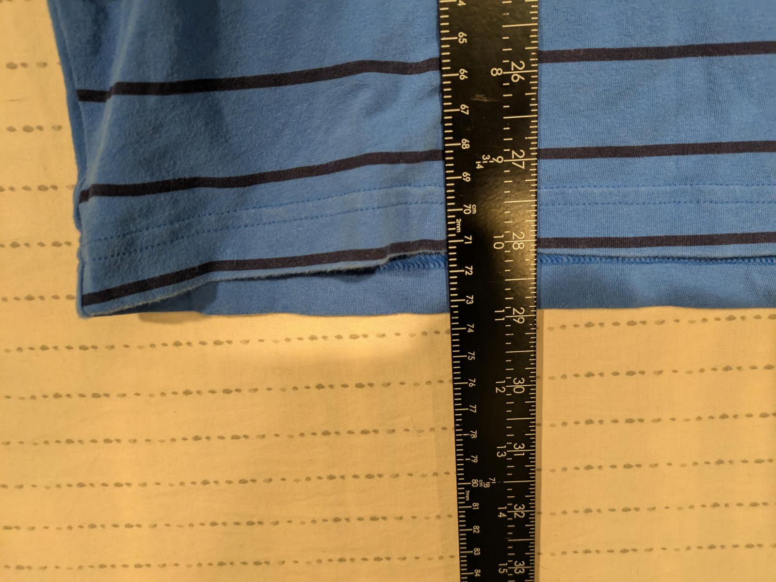 Adidas Striped Tee Shirt Blue Logo Patch Crew Neck Casual Men's XL - Image 7