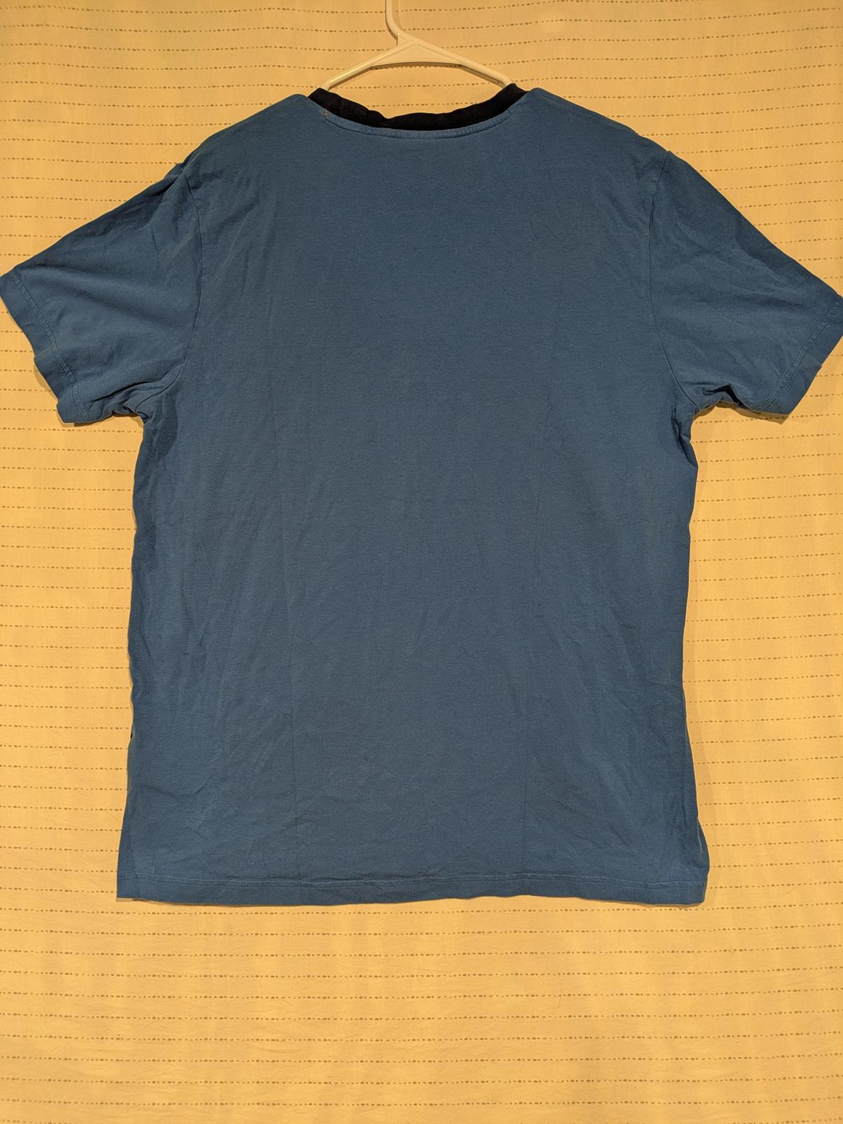 Adidas Striped Tee Shirt Blue Logo Patch Crew Neck Casual Men's XL - Image 8