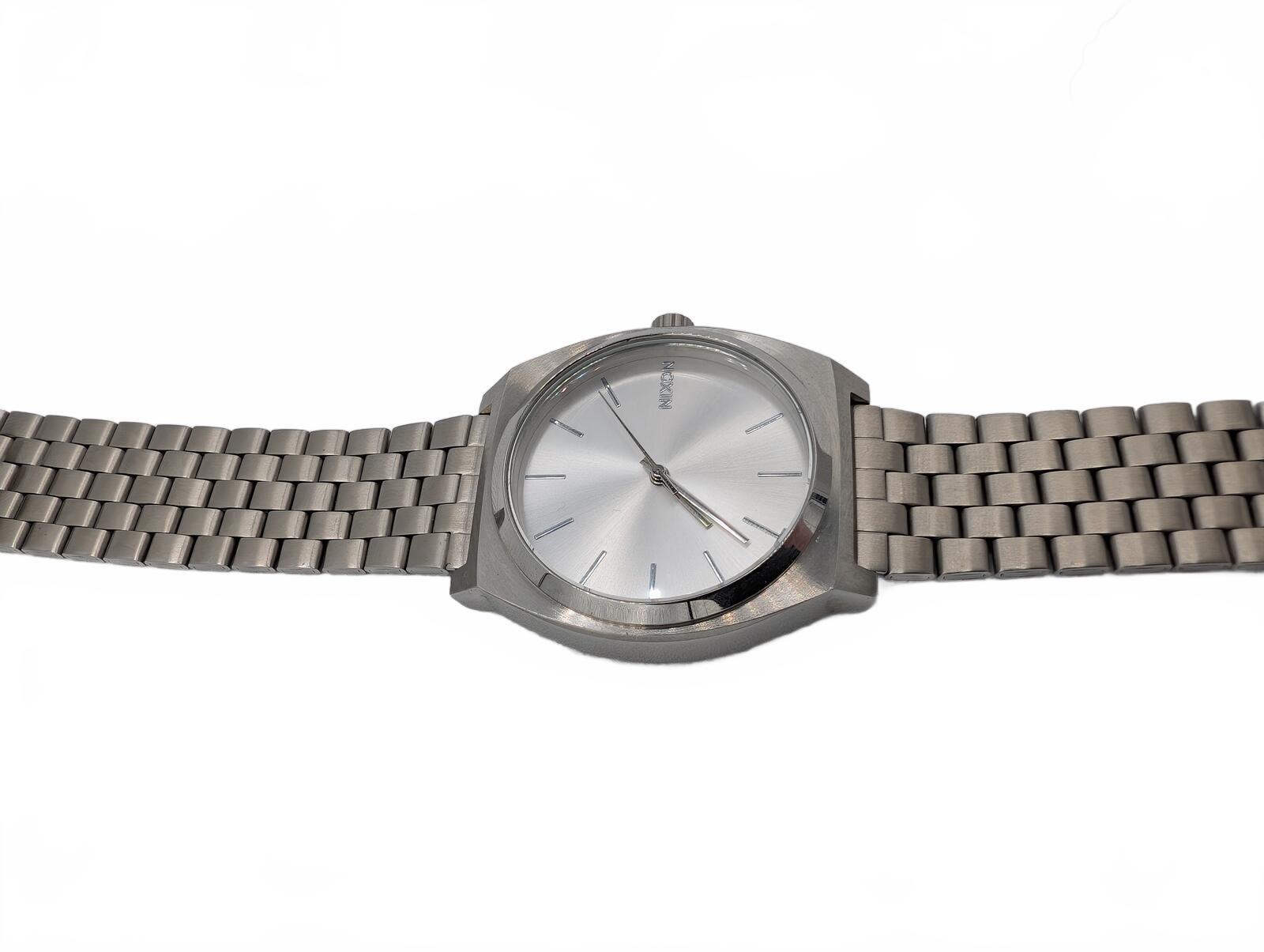 Nixon Time Teller Silver Stainless Steel Minimalist Quartz Watch Unisex 37mm