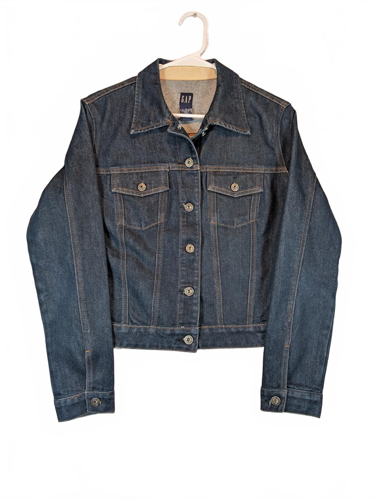 Gap Dark Wash Blue Denim Jean Trucker Button Front Cropped Jacket Womens Medium