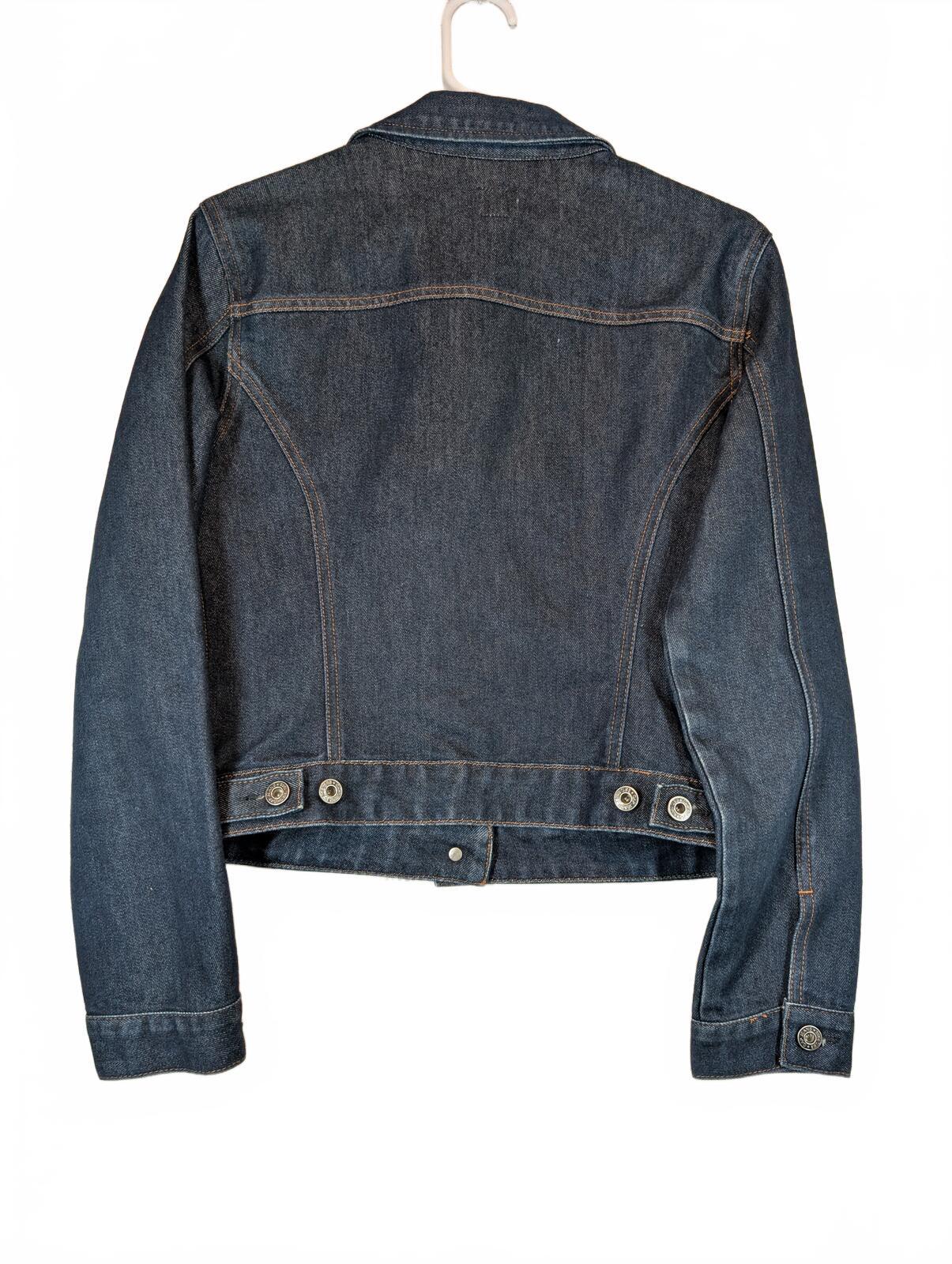 Gap Dark Wash Blue Denim Jean Trucker Button Front Cropped Jacket Womens Medium - Image 3