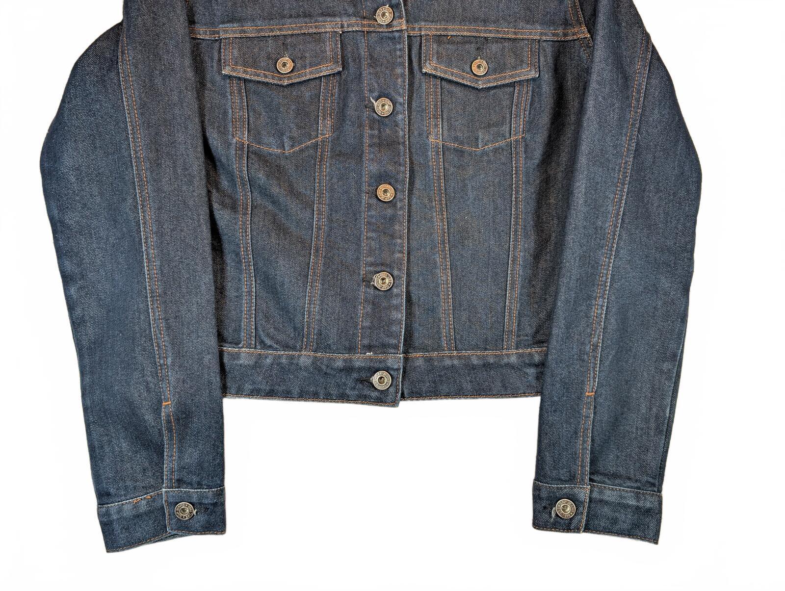 Gap Dark Wash Blue Denim Jean Trucker Button Front Cropped Jacket Womens Medium - Image 4