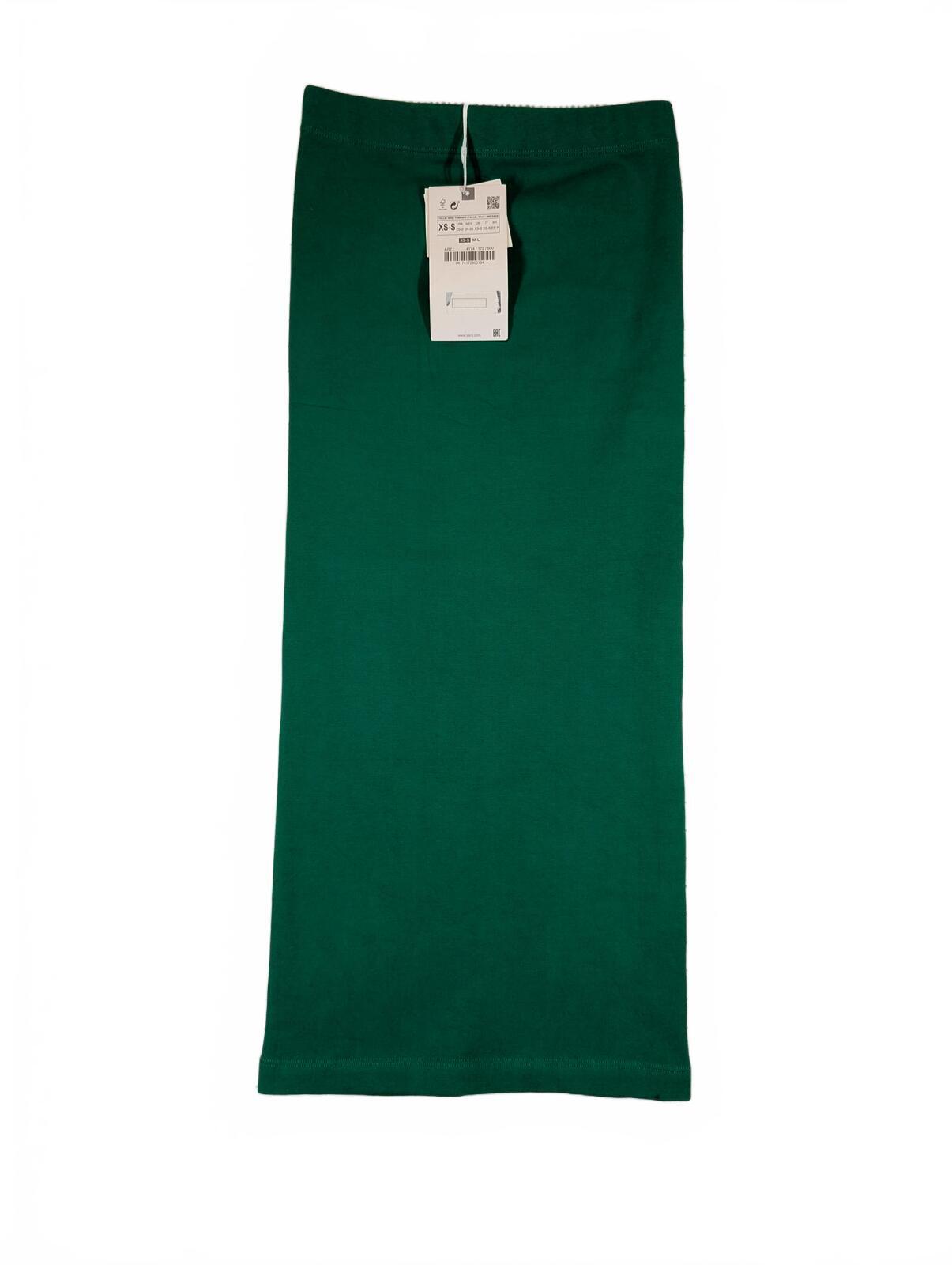 Zara Seamless Ribbed Stretch Pull-On Midi Pencil Skirt New Green Womens XS-S