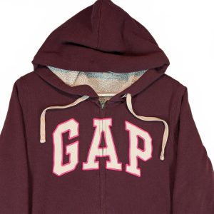 Gap Logo Sherpa Lined Full Zip Hoodie Spellout Maroon Pink Jacket Womens Medium