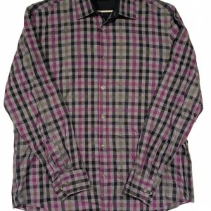 Alfani Modern Fit Plaid Button Down Shirt Purple Gray Checkered Mens XL