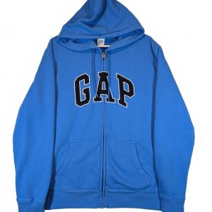 Gap Logo Blue Fleece Full Zip Spellout Hoodie Sweatshirt Mens Large