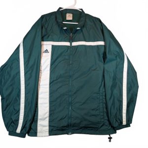 Adidas Green White Full Zip Nylon Windbreaker Mesh Lined Sport Jacket Mens 2XL