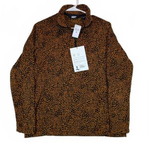 Lands' End Fleece Quarter Zip Pullover Leopard Animal Print Womens Medium M