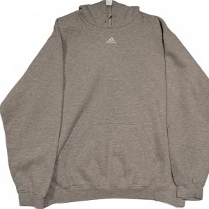 Adidas Gray Pullover Hoodie Sweatshirt Kangaroo Pocket Mens XXL Center Logo