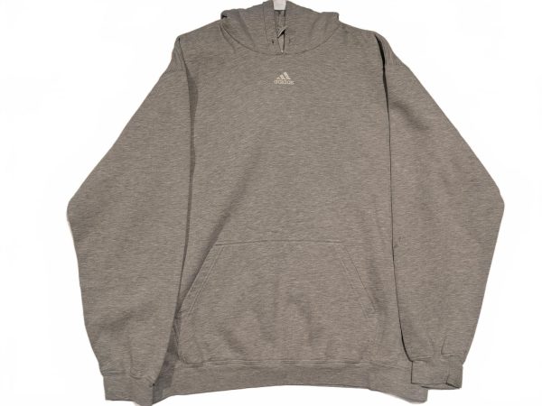 Adidas Gray Pullover Hoodie Sweatshirt Kangaroo Pocket Mens XXL Center Logo