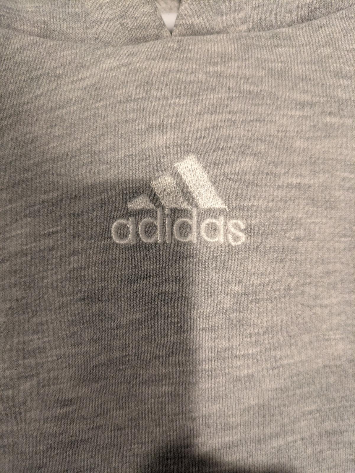 Adidas Gray Pullover Hoodie Sweatshirt Kangaroo Pocket Mens XXL Center Logo - Image 3