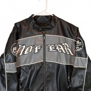 No Fear Grand Prix Black Gray Faux Leather Moto Racing Biker Jacket Mens Large