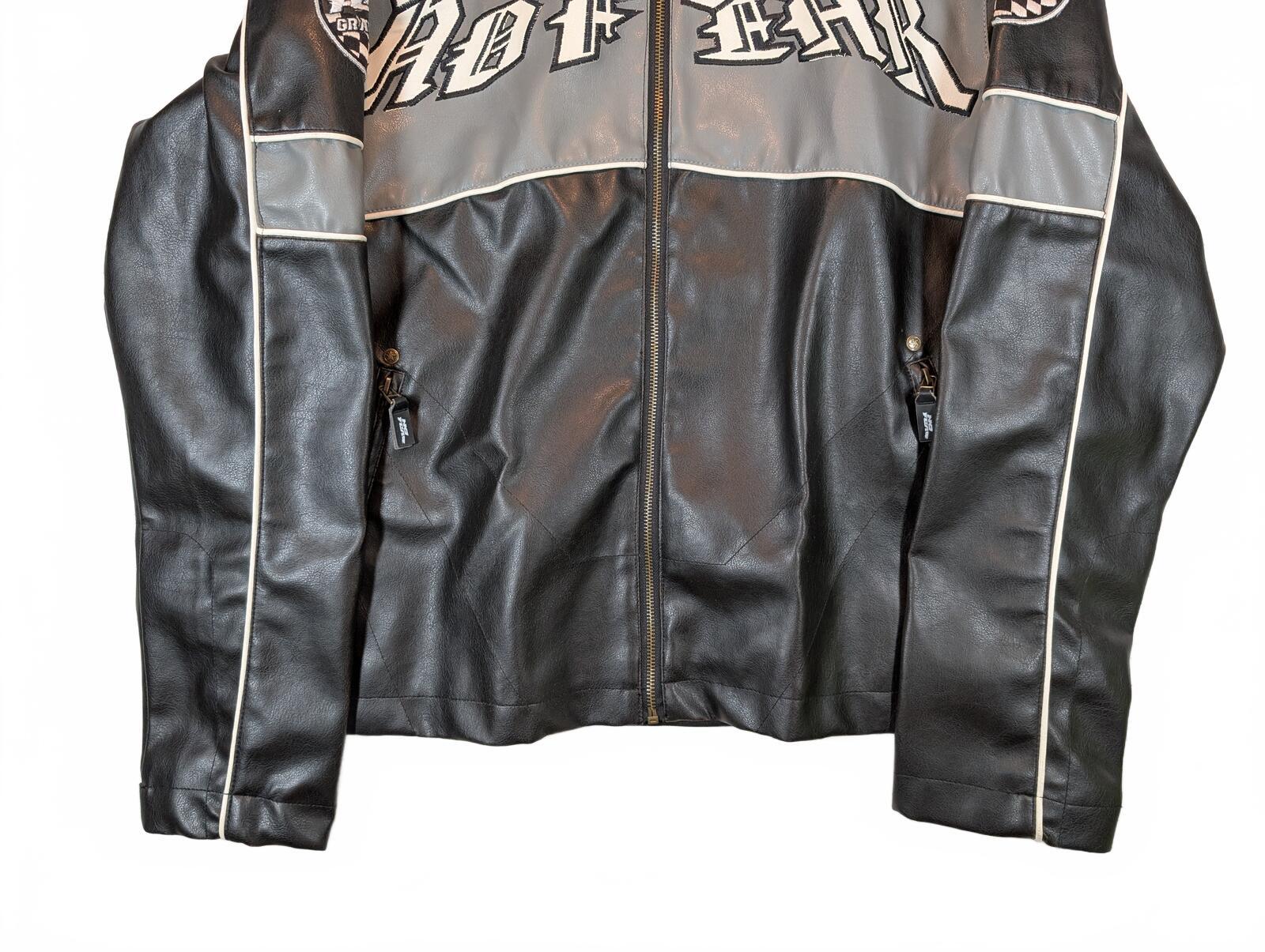 No Fear Grand Prix Black Gray Faux Leather Moto Racing Biker Jacket Mens Large - Image 4