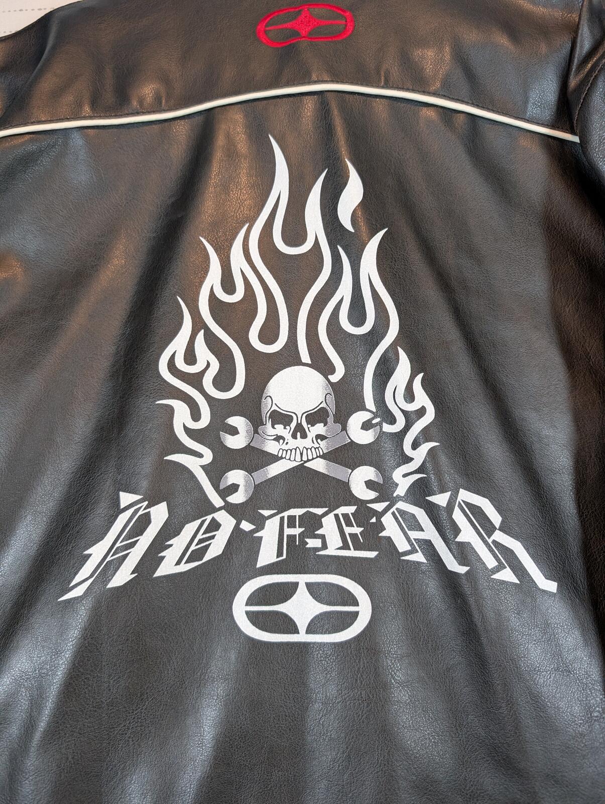 No Fear Grand Prix Black Gray Faux Leather Moto Racing Biker Jacket Mens Large - Image 8
