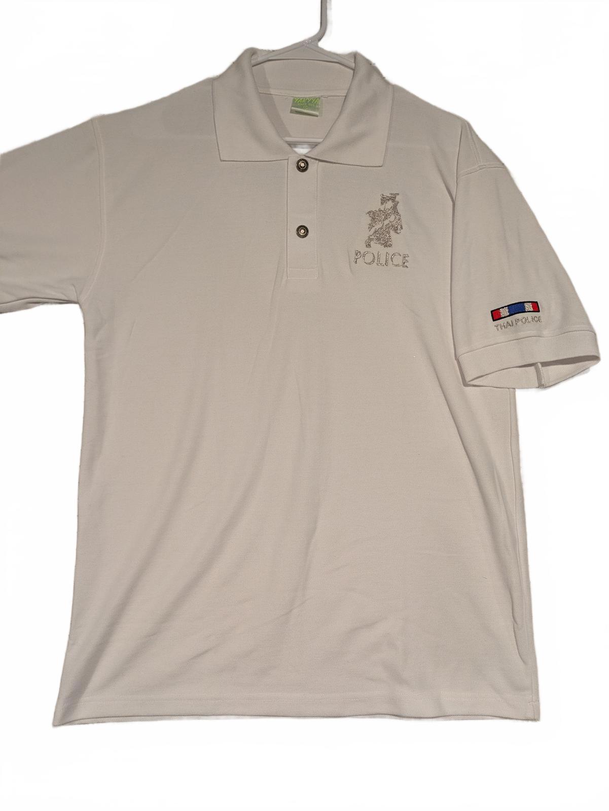Yak'ya Thai Police Embroidered White Polo Shirt Short Sleeve Mens XL