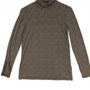 J McLaughlin Houndstooth Mock Neck Long Sleeve Stretch Top Womens Small