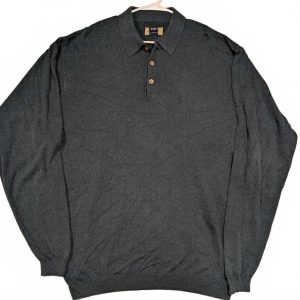 Cutter And Buck Knit Polo Henley Shirt Heather Blue Long Sleeve Pullover Men XL