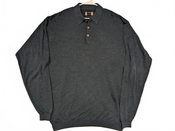Cutter And Buck Knit Polo Henley Shirt Heather Blue Long Sleeve Pullover Men XL