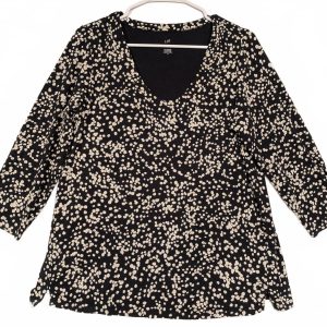 J.Jill Women's Forward-Seam Tee in Black and Cream Polka Dot Cotton Womens Med