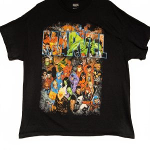 Marvel Superheroes Comic Book Graphic Tee Black Avengers Hulk Mens Large