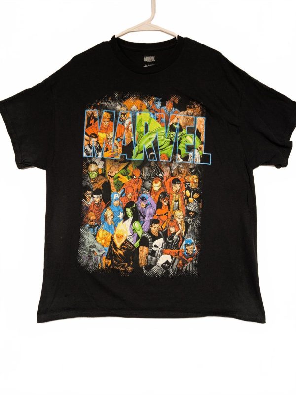 Marvel Superheroes Comic Book Graphic Tee Black Avengers Hulk Mens Large