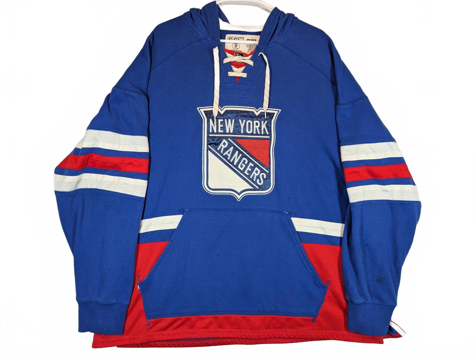 CCM New York Rangers Lace Up Hockey Hoodie Pullover NHL Blue Mens 2XL