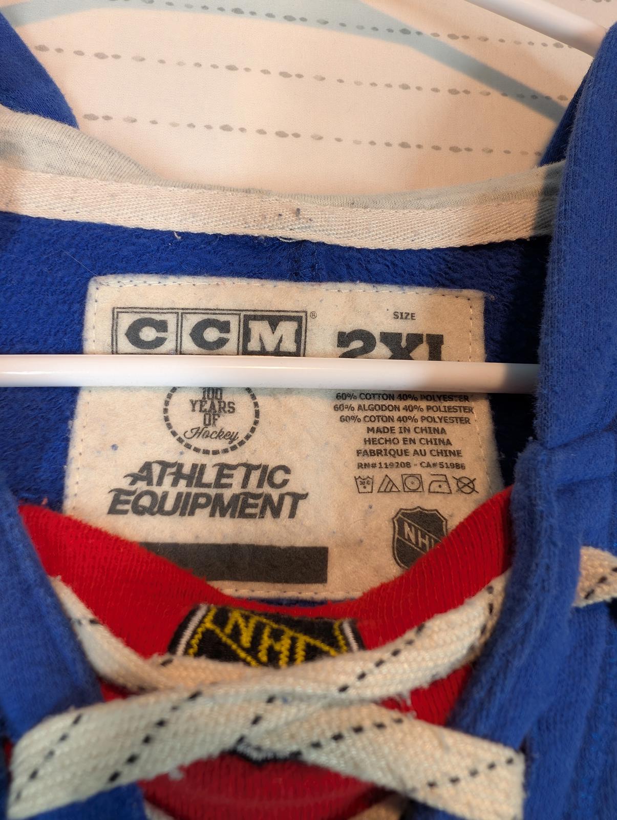 CCM New York Rangers Lace Up Hockey Hoodie Pullover NHL Blue Mens 2XL - Image 4