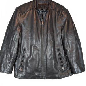 Andrew Marc Leather Moto Jacket Zip Front Black Biker Motorcycle Mens Medium