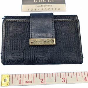 Gucci Wallet Purse Black Canvas Leather Womens Mens Authentic Vintage