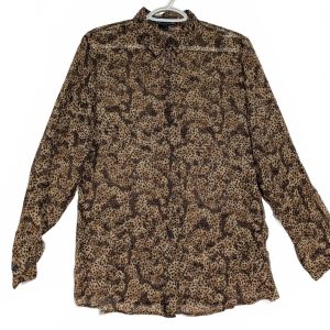Vintage Burberrys Sheer Leopard Print Button-Up Shirt 100% Silk Womens Size 12