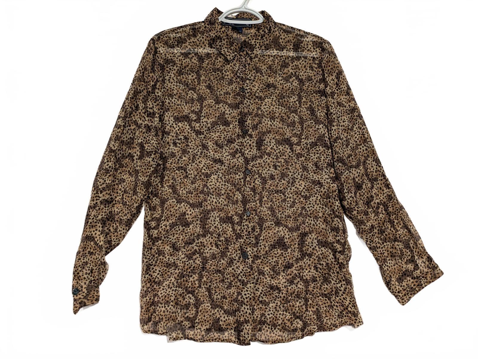 Vintage Burberrys Sheer Leopard Print Button-Up Shirt 100% Silk Womens Size 12