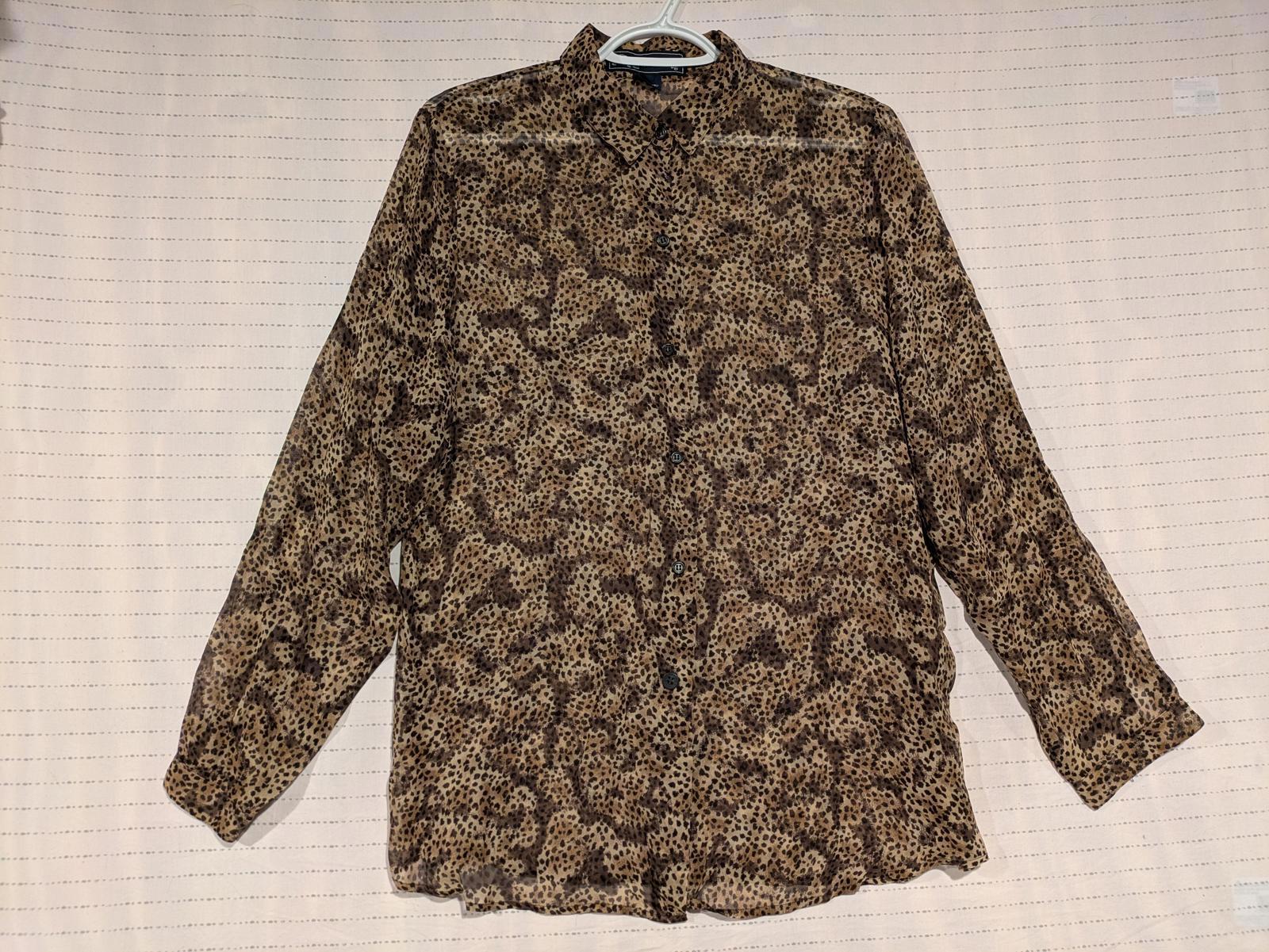 Vintage Burberrys Sheer Leopard Print Button-Up Shirt 100% Silk Womens Size 12 - Image 2