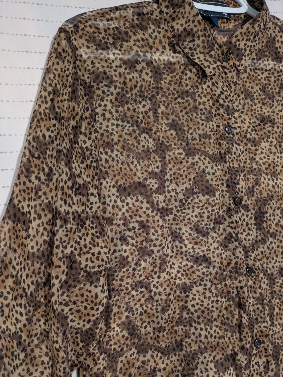 Vintage Burberrys Sheer Leopard Print Button-Up Shirt 100% Silk Womens Size 12 - Image 3