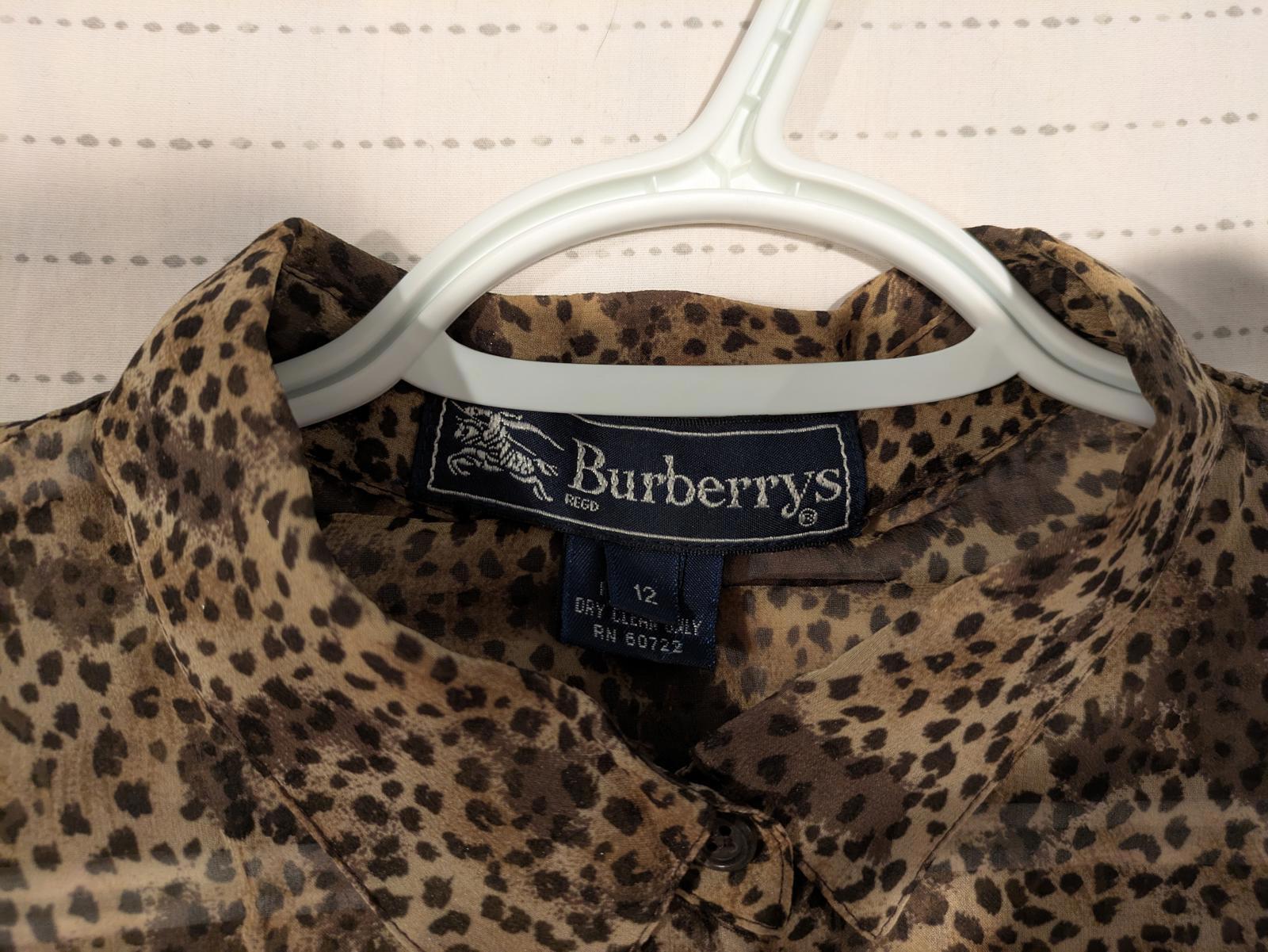 Vintage Burberrys Sheer Leopard Print Button-Up Shirt 100% Silk Womens Size 12 - Image 9