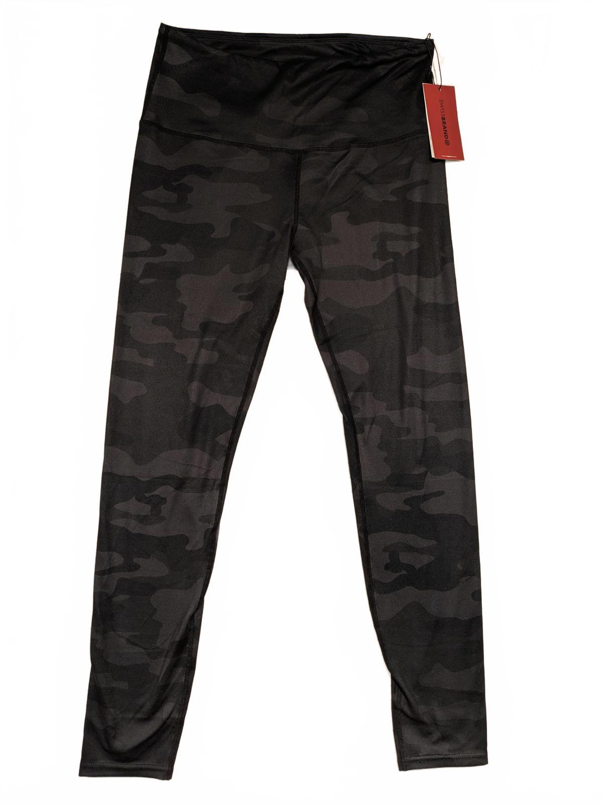 SWISS BRAND Delphie Black Camo Leggings Womens Large Polyester 29x28 Elastic