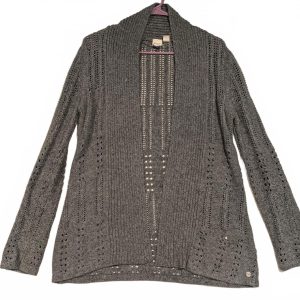 Roxy Gray Open Knit Long Sleeve Cardigan Sweater Womens Small