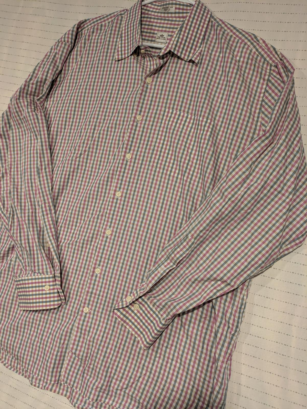 Peter Millar Casual Collared Checkered Long Sleeve Golf Shirt Mens XXL 100% Cott - Image 2