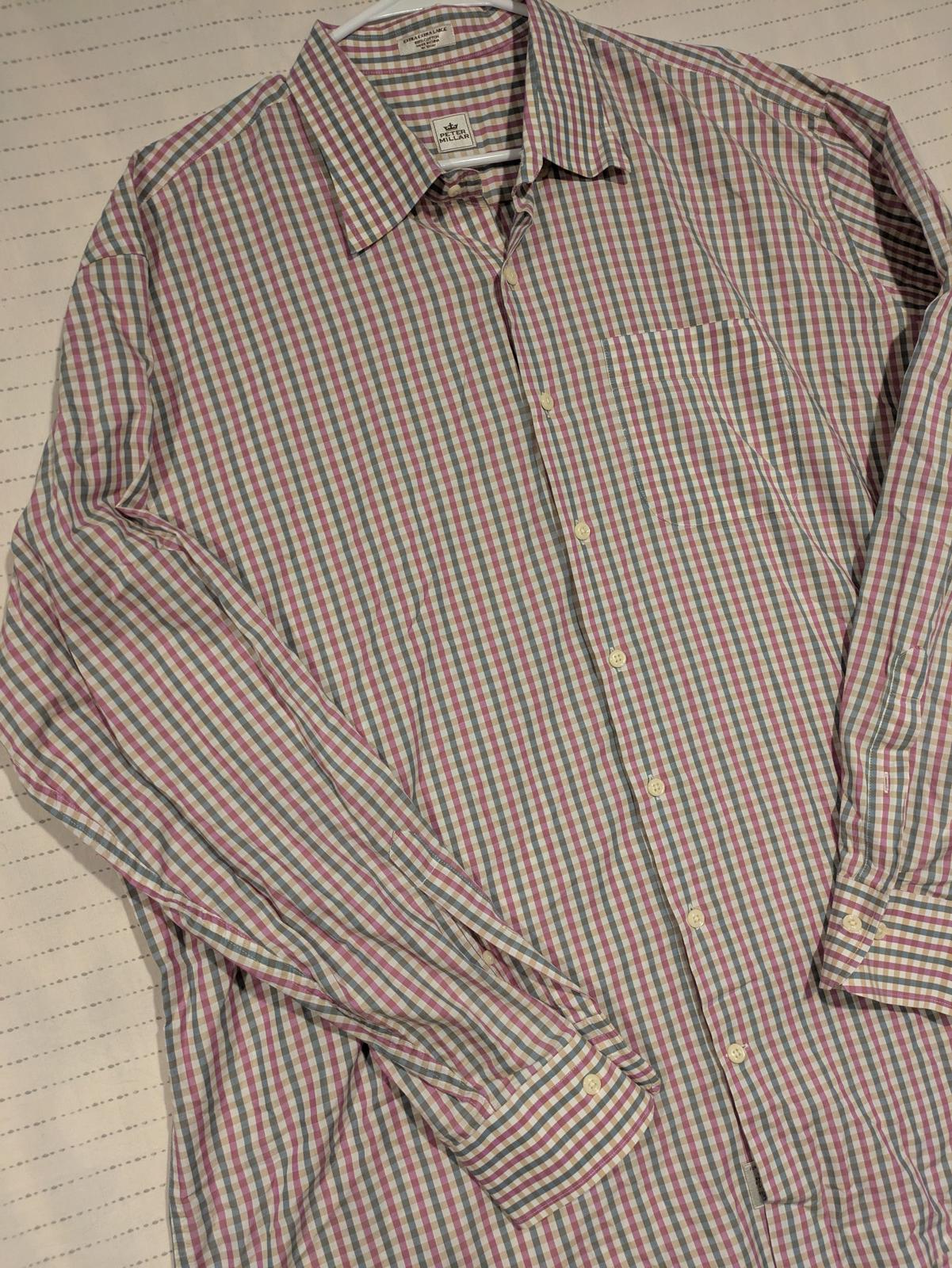 Peter Millar Casual Collared Checkered Long Sleeve Golf Shirt Mens XXL 100% Cott - Image 3