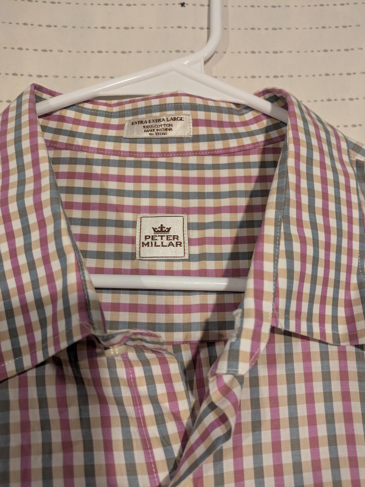 Peter Millar Casual Collared Checkered Long Sleeve Golf Shirt Mens XXL 100% Cott - Image 5