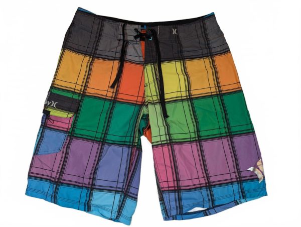 Hurley Phantom Plaid Colorblock Boardshorts QuickDry Surf Swim Beach Mens 32