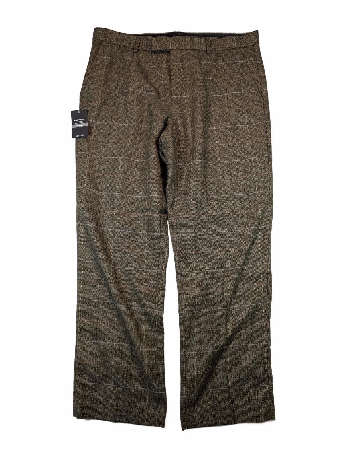 Greenwoods Premium Tailored Herringbone Plaid Wool Blend Dress Pants Mens 38x29