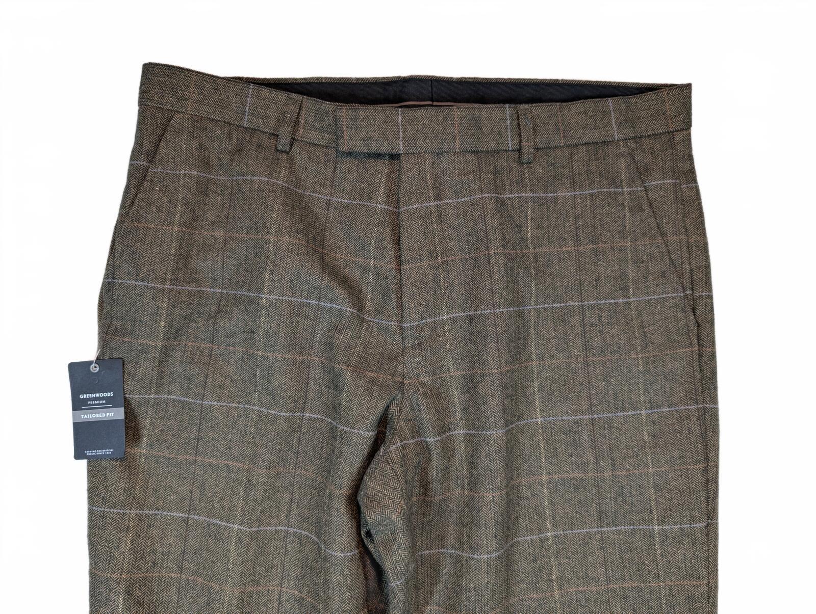 Greenwoods Premium Tailored Herringbone Plaid Wool Blend Dress Pants Mens 38x29 - Image 2