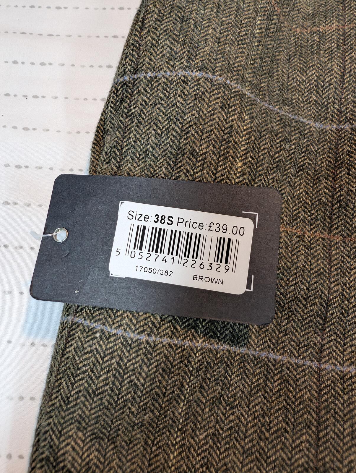 Greenwoods Premium Tailored Herringbone Plaid Wool Blend Dress Pants Mens 38x29 - Image 4