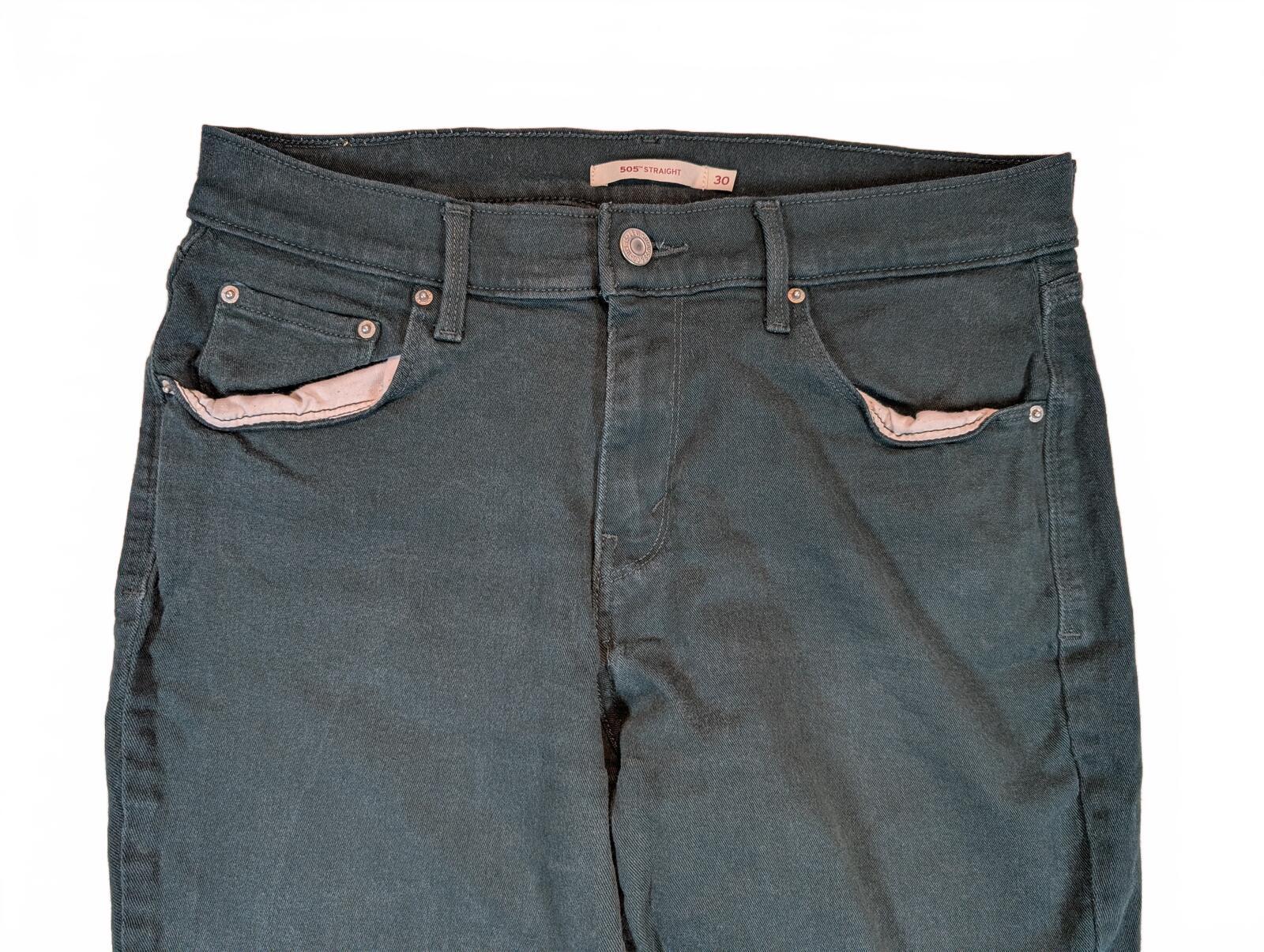 Levi's 505 Straight Faded Dark Wash Raw Hem Cropped Denim Jeans Mens Size 30x28 - Image 2