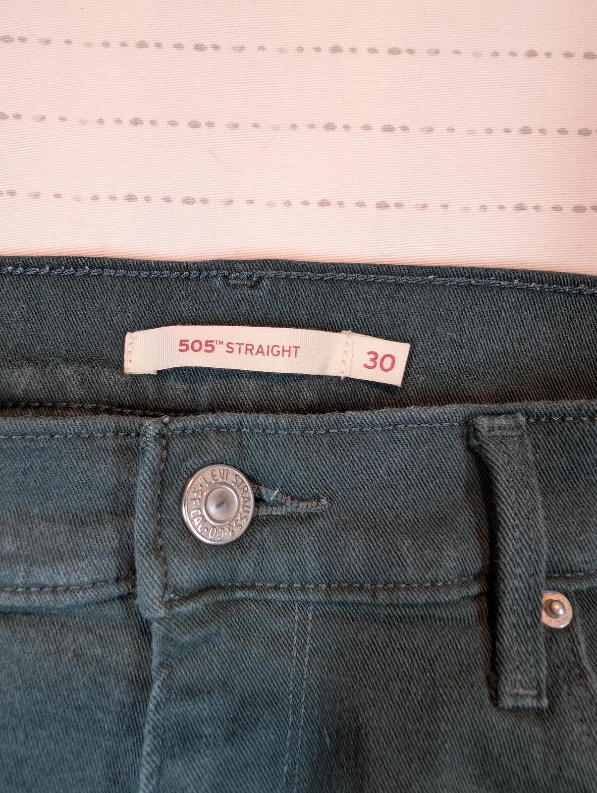 Levi's 505 Straight Faded Dark Wash Raw Hem Cropped Denim Jeans Mens Size 30x28 - Image 5