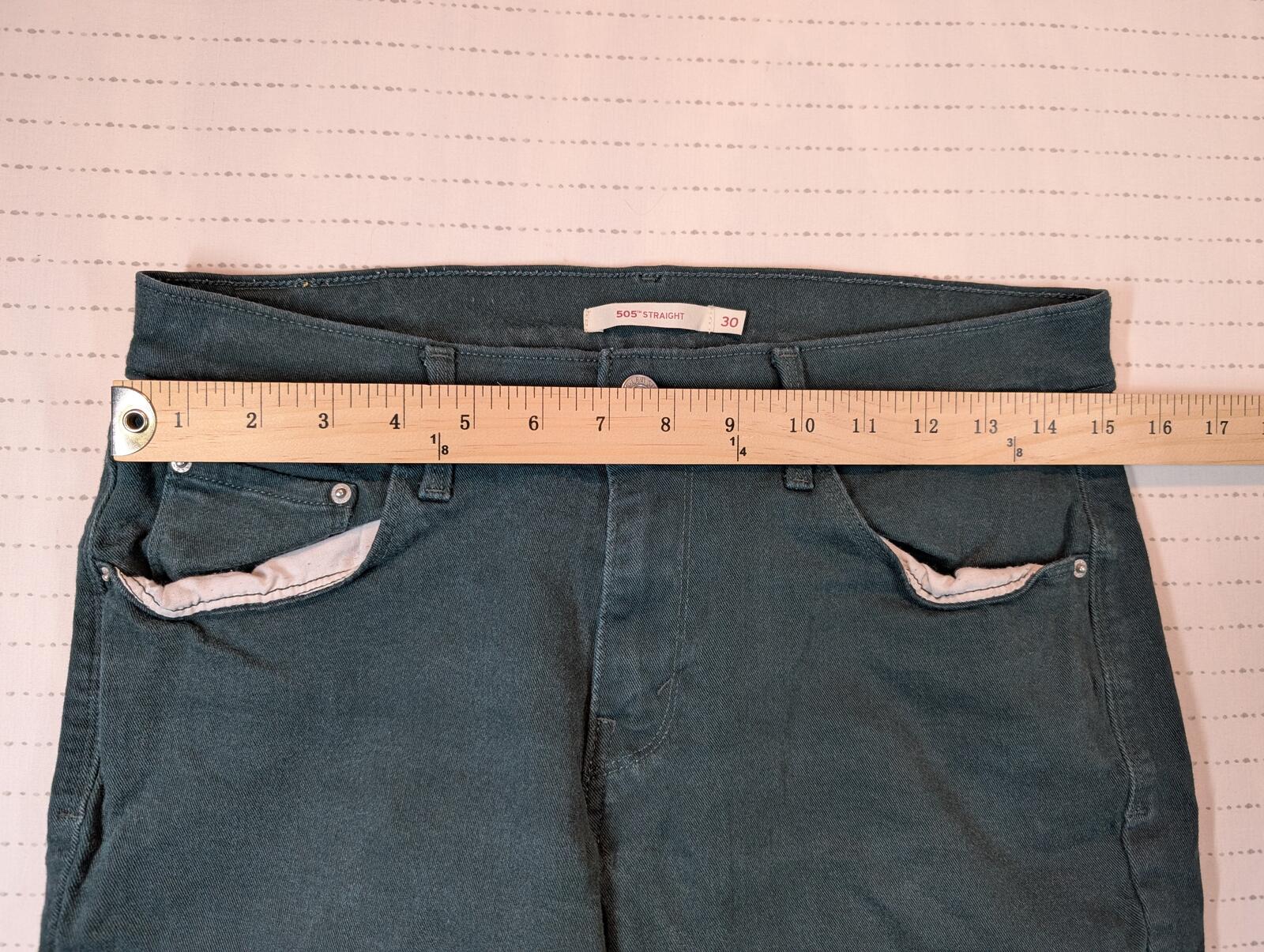 Levi's 505 Straight Faded Dark Wash Raw Hem Cropped Denim Jeans Mens Size 30x28 - Image 6