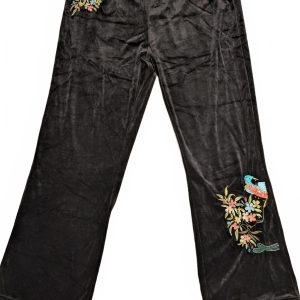 BCBG Elegant Black Velvet Pants Embroidery Beaded Sequins Womens 2XL 38x32