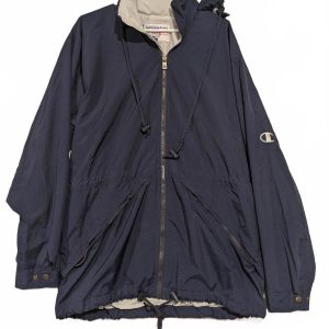 Champion Navy Blue Lightweight Windbreaker Jacket Nylon Mens Medium Rolled Hood