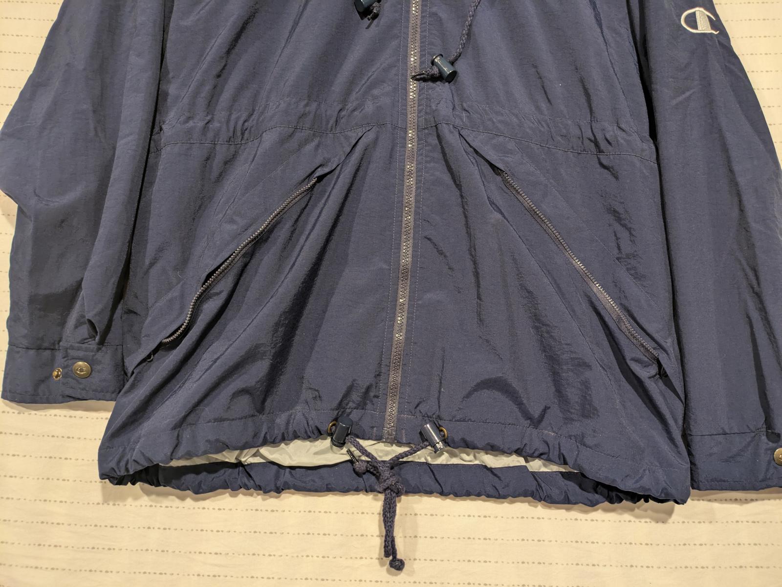 Champion Navy Blue Lightweight Windbreaker Jacket Nylon Mens Medium Rolled Hood - Image 4